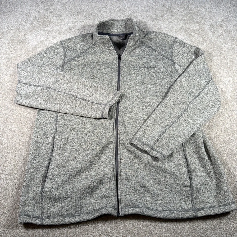 Eddie Bauer Mens Full Zip Long Sleeve Jacket Sweatshirt‎ 2XL Gray Polyester